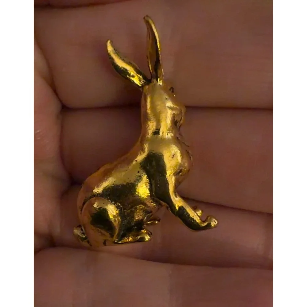 Brass Rabbit Bunny Fig Unisex Gold Sitting Hare Decor New